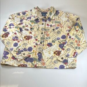 Artscapea Floral Paris France Postcard Print Jacket Cotton Sz L